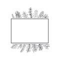 Floral hand drawn farmhouse style outlined twigs branches frame border background