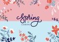 Floral hand drawn poster template with text space and lettering. Spring is coming holidays flat greeting card layout Royalty Free Stock Photo