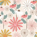Floral hand drawn seamless pattern in pastel color