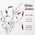 Hand Drawn Wedding Invitation Card Template with Floral Leaf japanese Style