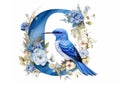 Floral alphabet letter adorned with flowers and a hummingbird. Letter Q. Generative Ai