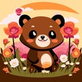 Floral Haven: Majestic Brown Bear in Meadow