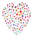 Floral heart flowers, leaves. For the design of backgrounds, invitations, cards, posters, stickers, badges, etc. Hand-painted. Royalty Free Stock Photo
