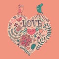 Floral heart. Heart made of flowers.Doodle Heart