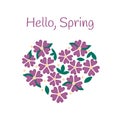 Floral heart isolated. Abstract flowers greeting card. Hello Spring text. Vector flat illustration Royalty Free Stock Photo