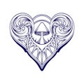 Floral heart magic mushrooms swirl flourish ornament illustrations monochrome