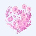 Floral heart with poppies and leaves. Vector illustration.