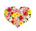 Floral heart with red poppies, pink flowers. Watercolor for Valentine day Royalty Free Stock Photo