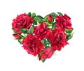Floral heart with red rose flowers. Watercolor for Valentine day Royalty Free Stock Photo