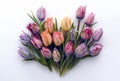 Floral heart shaped bouquet of tulips flowers