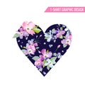 Floral Heart Spring Graphic Design with Dogwood Blossom Flowers for Fashion Print, T-shirt, Banner, Greeting Card, Invitation Royalty Free Stock Photo