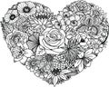 Various flowers in heart shape, for paper cut, laser cut, card making, coloring page