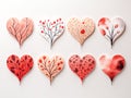 Floral hearts collection, hand drawn hearts for cards and invitations.