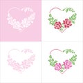 Set of four floral hearts, embroider