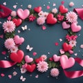 Floral hearts valentines day background border frame, AI generated image Royalty Free Stock Photo