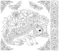 Floral hedgehog coloring book page Royalty Free Stock Photo