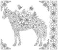 Floral horse coloring book page Royalty Free Stock Photo