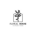 Floral house logo template design isolated on white background Royalty Free Stock Photo