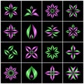 Floral icons. Design elements set. Symbolic flowers and leaves