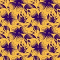 Floral illustration of violet drawn on a yellow color Royalty Free Stock Photo