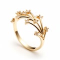 Floral-inspired Gold Ring With Diamonds - High-key Lighting