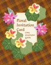 Floral invitation card with epiphyllum and nasturtium flowers on grid background in vector