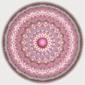 Floral jewelry rose color 3d mandala. Vector round beautiful pattern. Pink vintage ornaments. Lace circle frame. Ornamental