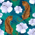 Floral jungle leopard seamless pattern.