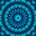 Floral kaleidoscopic pattern. Geometric ornament . Mandala . Abstract background in blue and green tones