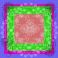 Floral lace. Silk neck scarf or bandana with beautiful flowers on colorful background. Royalty Free Stock Photo