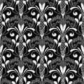 Floral lace textured Baroque vector seamless pattern. Black and white ornamental vintage background. Floral repeat decorative