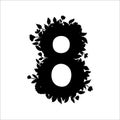 Floral lacy number eight with flowers, leaves and herbal details. Black silhouette. Graphic design element for stickers, scrapbook