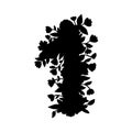 Floral lacy number one with flowers, leaves and herbal details. Black silhouette. Graphic design element for stickers, scrapbook,