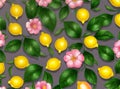 Floral lemons leaves volumetric pastel tones