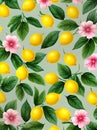 Floral lemons leaves volumetric pastel tones