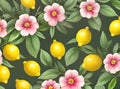 Floral lemons leaves volumetric pastel tones