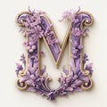 Floral Letter M Clipart: Lavender Neoclassicism Design