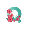 Color Letter Q with beautiful flowers