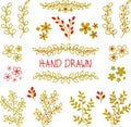 Floral line art set with golden color design