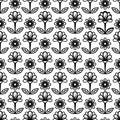 Floral line seamless pattern, black and white drawing, monochrome blooming, coloring sketch, background. Cute flower buds on stems Royalty Free Stock Photo