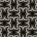 Floral lines seamless pattern. Intricate line art swirls ornaments. Vector ornamental black and white background. Repeat patterned