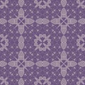 Floral lines seamless pattern. Violet ornamental vector background. Repeat backdrop. Line art ornament with flowers, triangles, Royalty Free Stock Photo