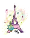 Floral love card design with eiffel tower vector Royalty Free Stock Photo