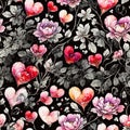 Floral Love Painting Seamless Pattern Colorful Digital Background Artwork Design - ai generated