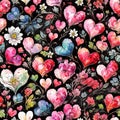 Floral Love Painting Seamless Pattern Colorful Digital Background Artwork Design - ai generated