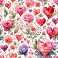 Floral Love Painting Seamless Pattern Colorful Digital Background Artwork Design - ai generated Royalty Free Stock Photo