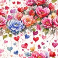 Floral Love Painting Seamless Pattern Colorful Digital Background Artwork Design - ai generated Royalty Free Stock Photo