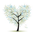 Floral love tree for your design, heart shape