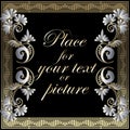 Floral luxury 3d vector pattern with gold square frame. Ornate decorative background with place for text. Vintage white Royalty Free Stock Photo