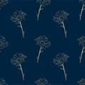 Floral luxury seamless pattern with golden daisy outlines on a dark blue background. Royalty Free Stock Photo